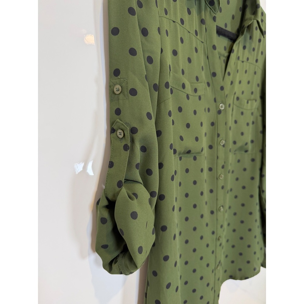 Express olive green polka dot Portofino shirt button-down top point collar S/P - Picture 2 of 7